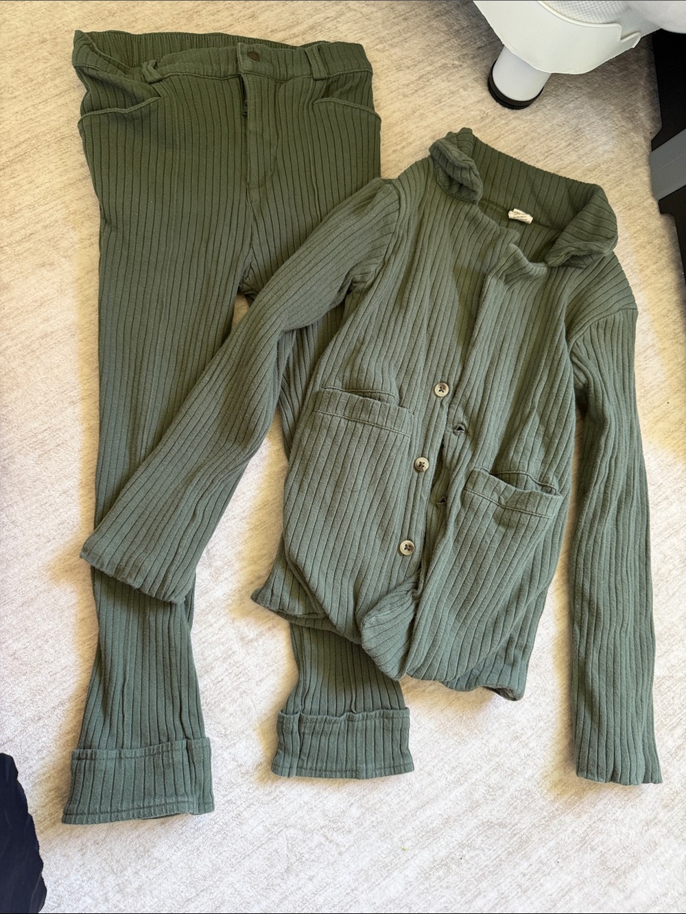 kate quinn Olive Green Ribbed Wide-Leg Lounge Pants